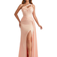 Sexy One Shoulder Lace Mermaid Silky Satin Maxi Formal Evening Dresses For Women With Slit