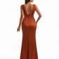 Ladies Mermaid V-Neck Ruched Silky Satin Formal Floor Length Evening Dresses Side Slit