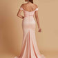 Elegant Soft Satin Mermaid Off Shoulder Side Slit Floor-Length Mermaid Bridesmaid Dresses