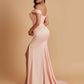 Elegant Soft Satin Mermaid Off Shoulder Side Slit Floor-Length Mermaid Bridesmaid Dresses