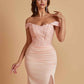 Elegant Soft Satin Mermaid Off Shoulder Side Slit Floor-Length Mermaid Bridesmaid Dresses