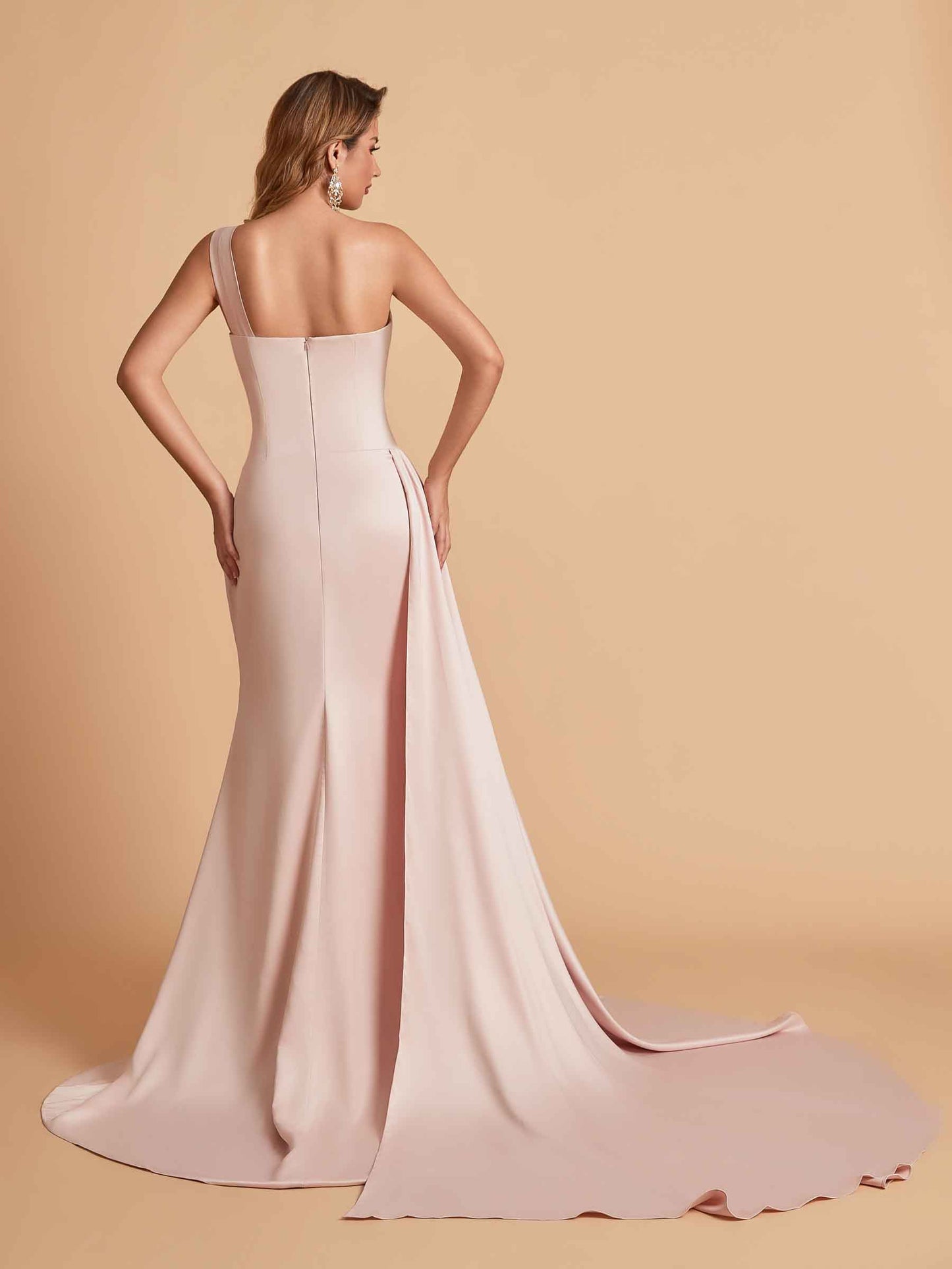 Sexy Satin Mermaid One Shoulder Side Slit Long Bridesmaid Dresses