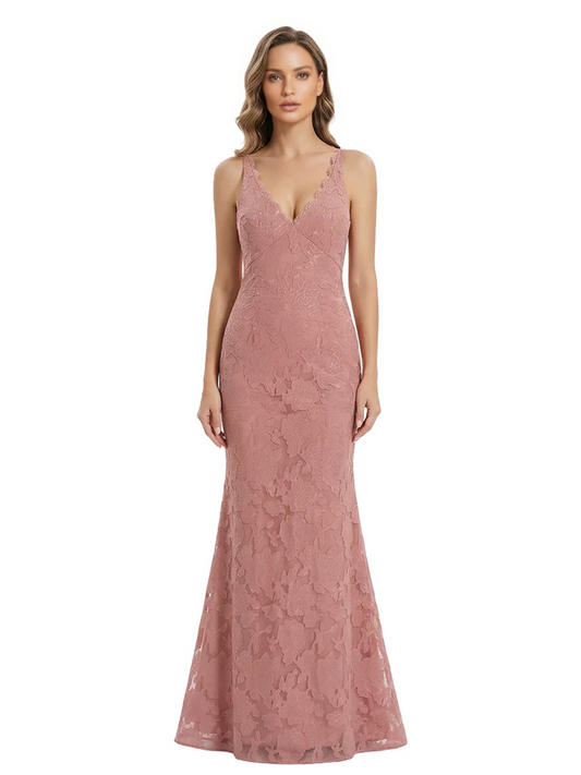 Elegant V-Neck Ruching Floral Burnout Chiffon Mermaid Formal Evening Dresses