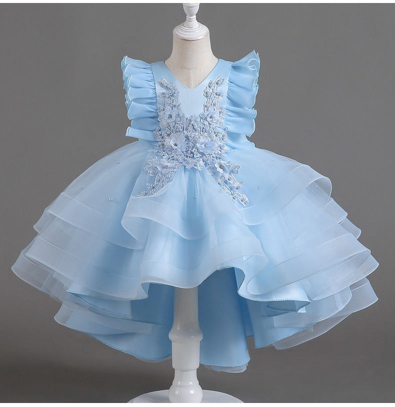 Elegant Luxury with Bow Flower Girls Dress Tulle Princess Gown for Wedding Kids