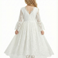 Long Sleeve Lace Flower Girl Dress Round Neck Midi Length A-Line Formal Party Dress