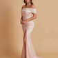 Elegant Soft Satin Mermaid Off Shoulder Asymmetrical Side Slit Floor-Length Bridesmaid Dresses