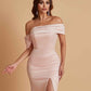 Elegant Soft Satin Mermaid Off Shoulder Asymmetrical Side Slit Floor-Length Bridesmaid Dresses