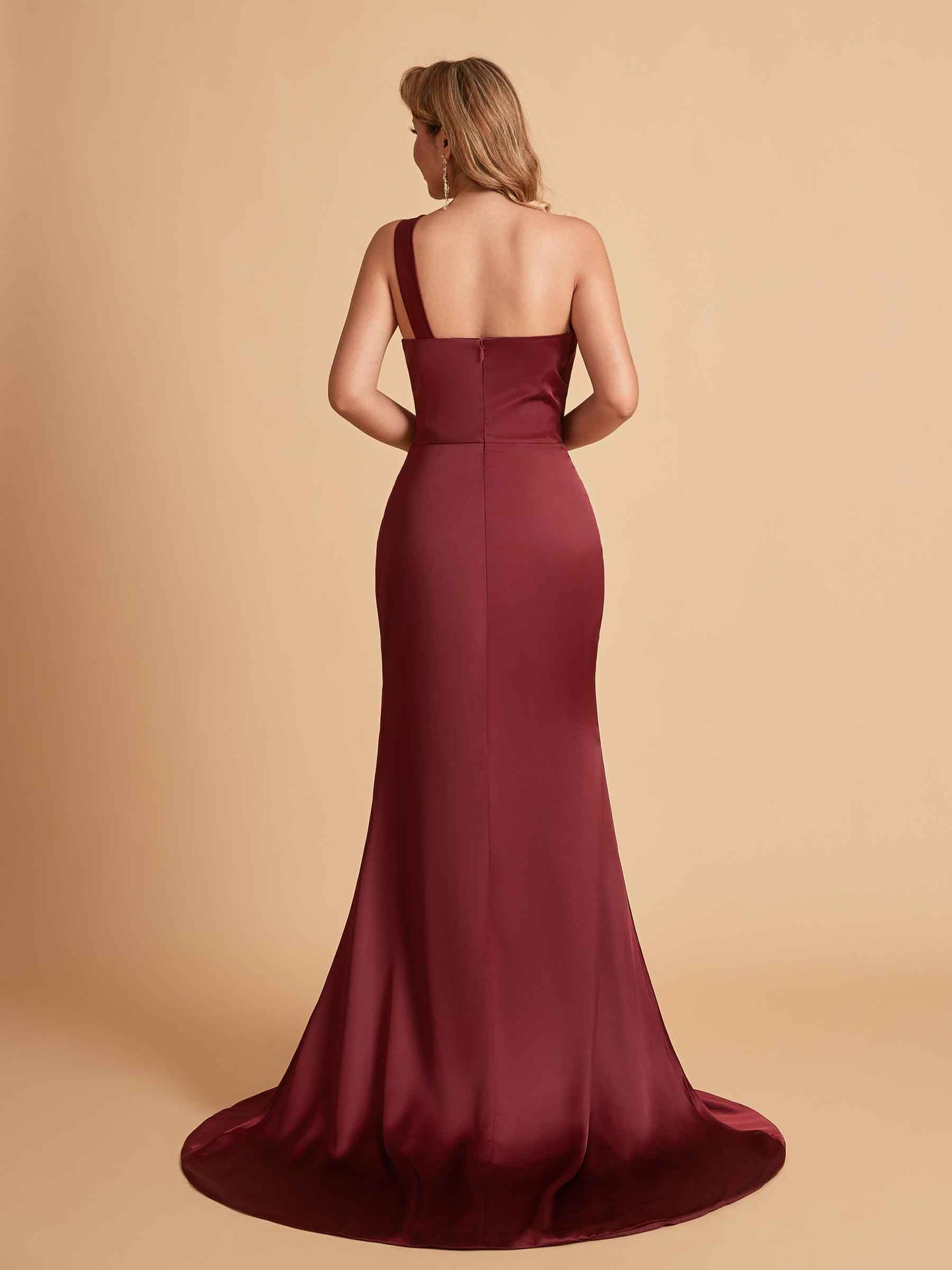 Sexy Satin Mermaid One Shoulder Side Slit Maxi Long Bridesmaid Dresses Online