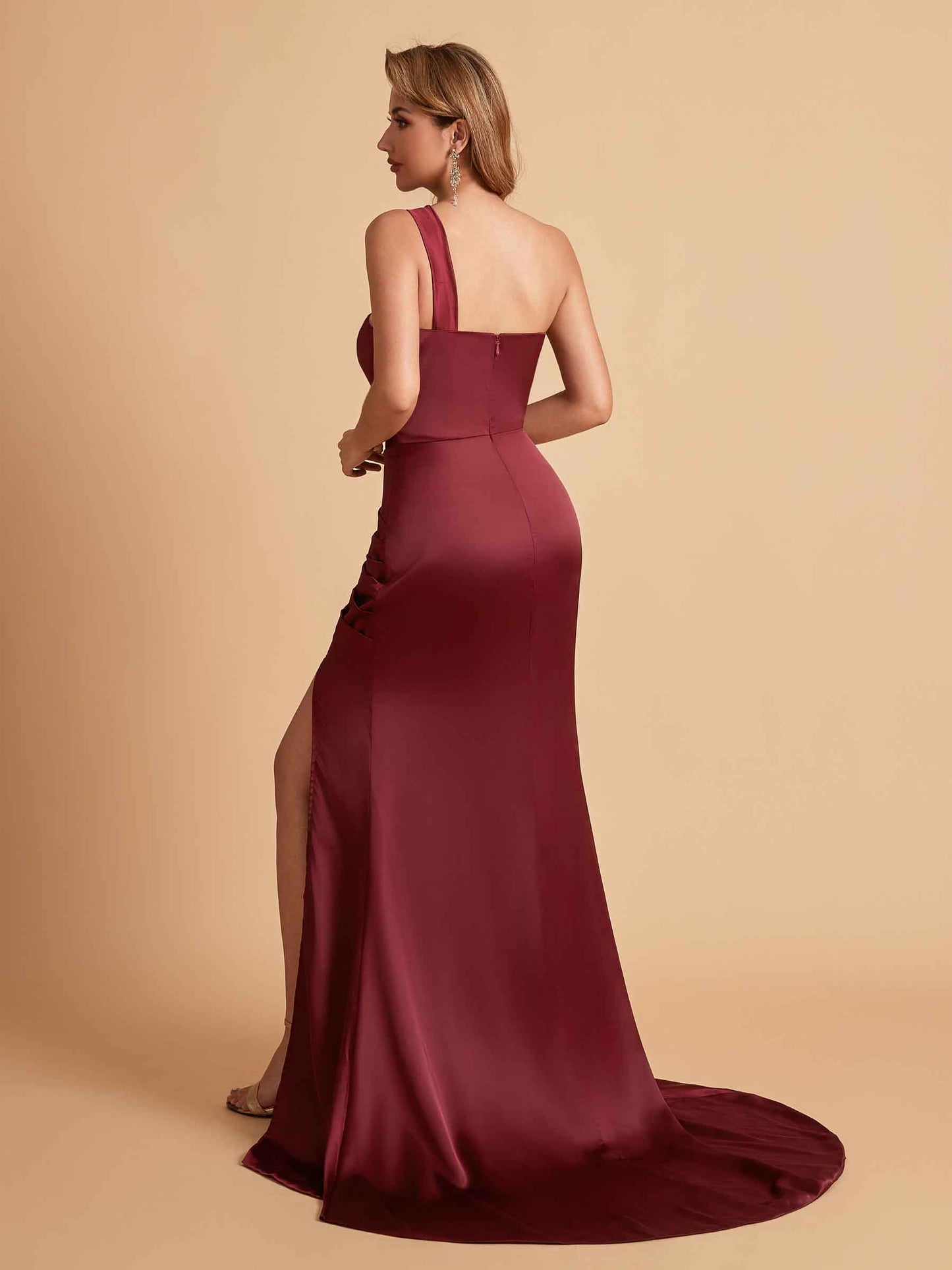 Sexy Satin Mermaid One Shoulder Side Slit Maxi Long Bridesmaid Dresses Online