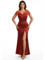 Sexy Cap Sleeves Side Slit Mermaid Satin and Tulle Unique Formal Floor Length Evening Dresses