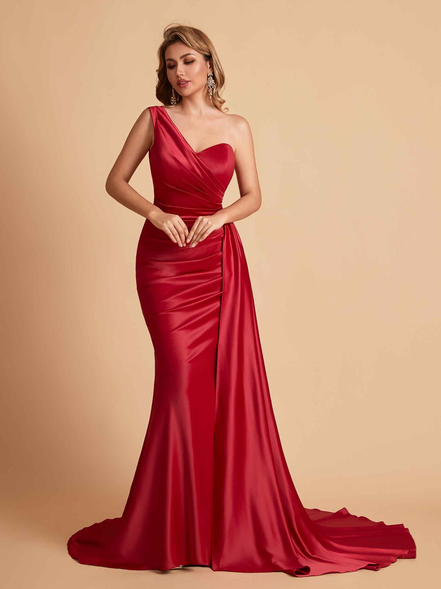 Sexy Satin Mermaid One Shoulder Maxi Long Bridesmaid Dresses Online