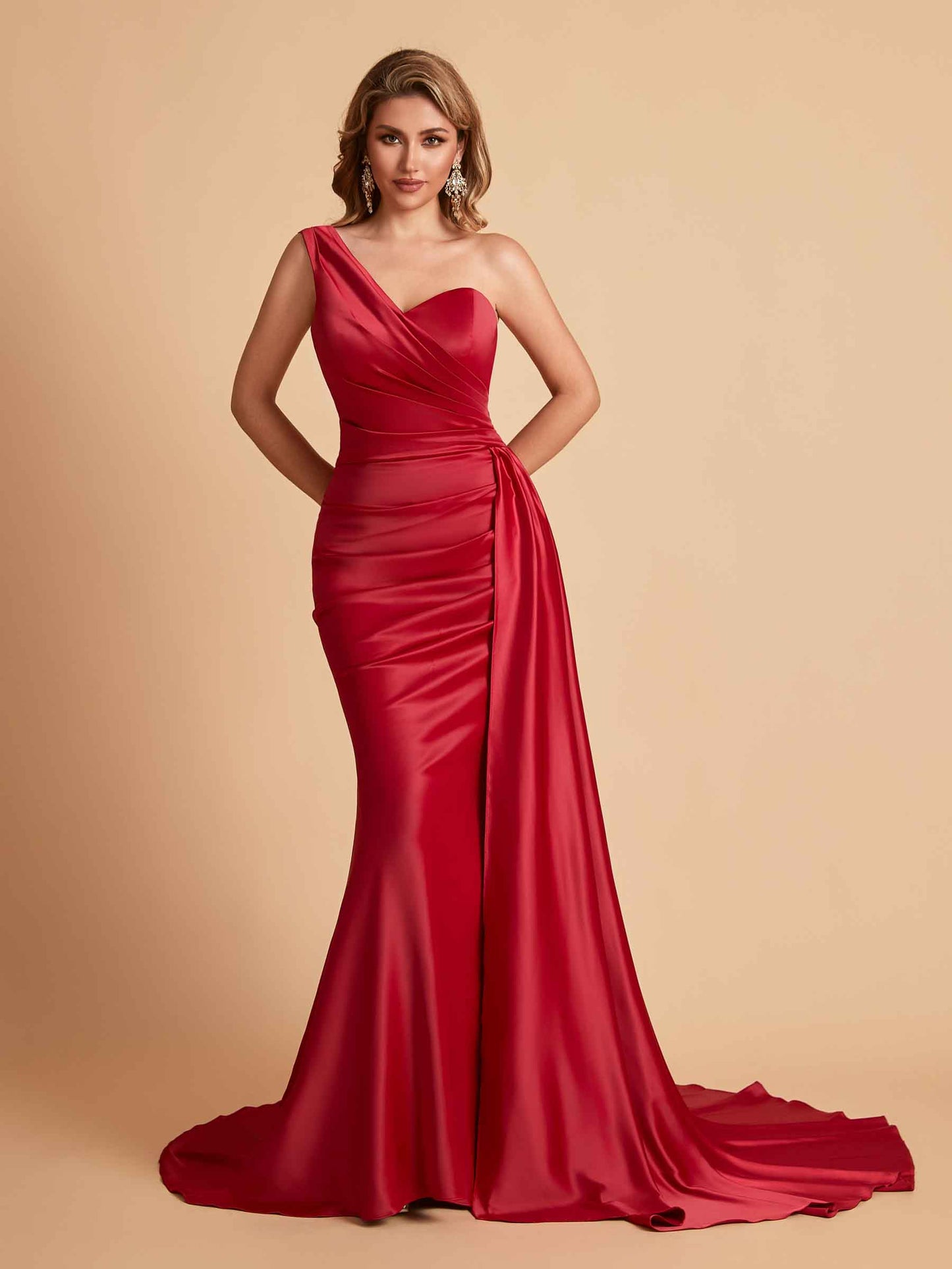 Sexy Satin Mermaid One Shoulder Maxi Long Bridesmaid Dresses Online