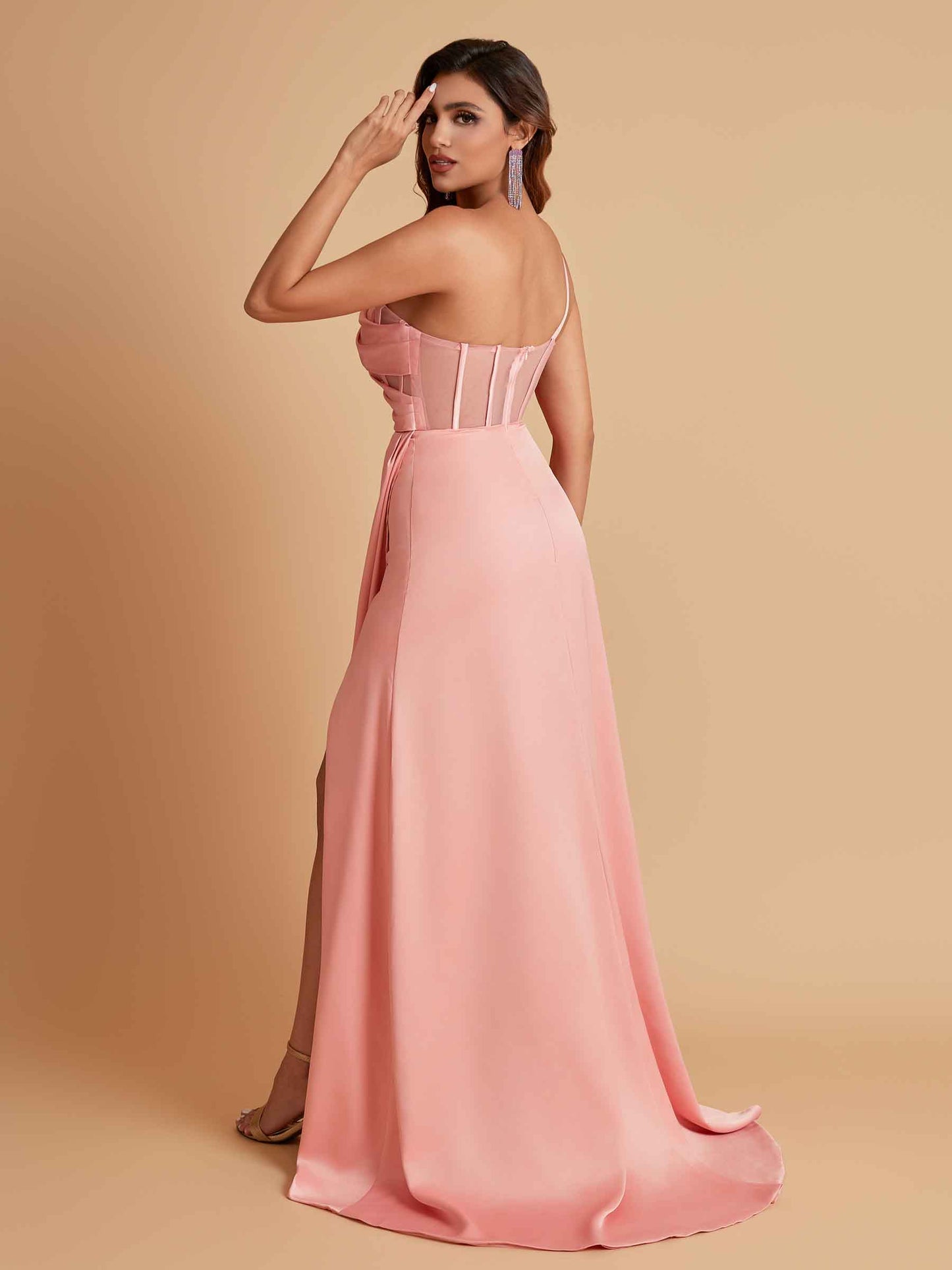 Sexy Soft Satin Mermaid One Shoulder Asymmetrical Side Slit Floor-Length Bridesmaid Dresses