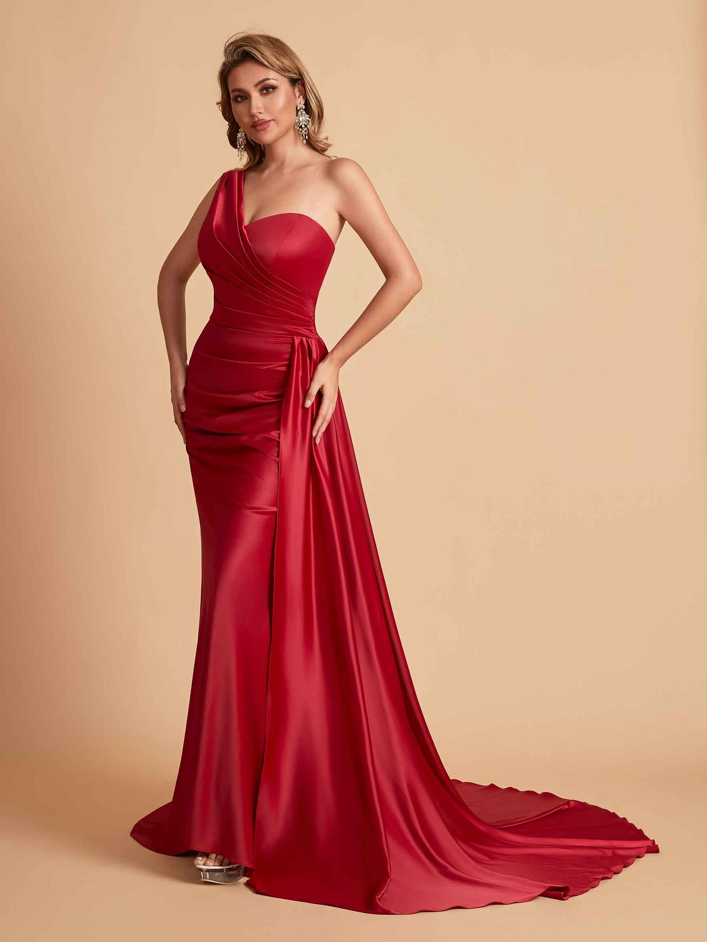 Sexy Satin Mermaid One Shoulder Maxi Long Bridesmaid Dresses Online