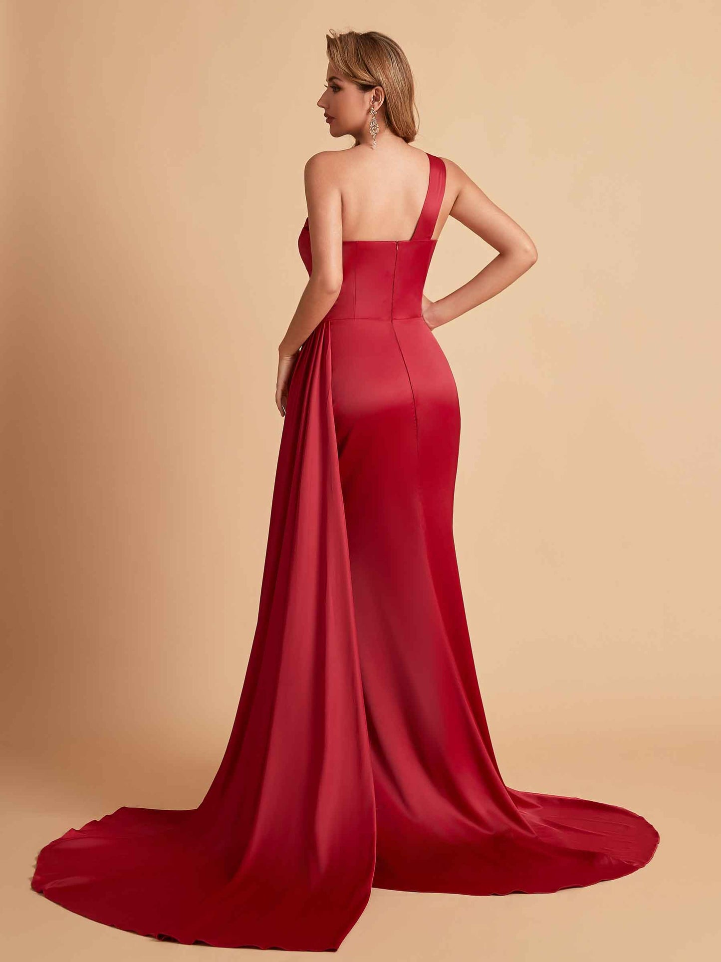 Sexy Satin Mermaid One Shoulder Maxi Long Bridesmaid Dresses Online