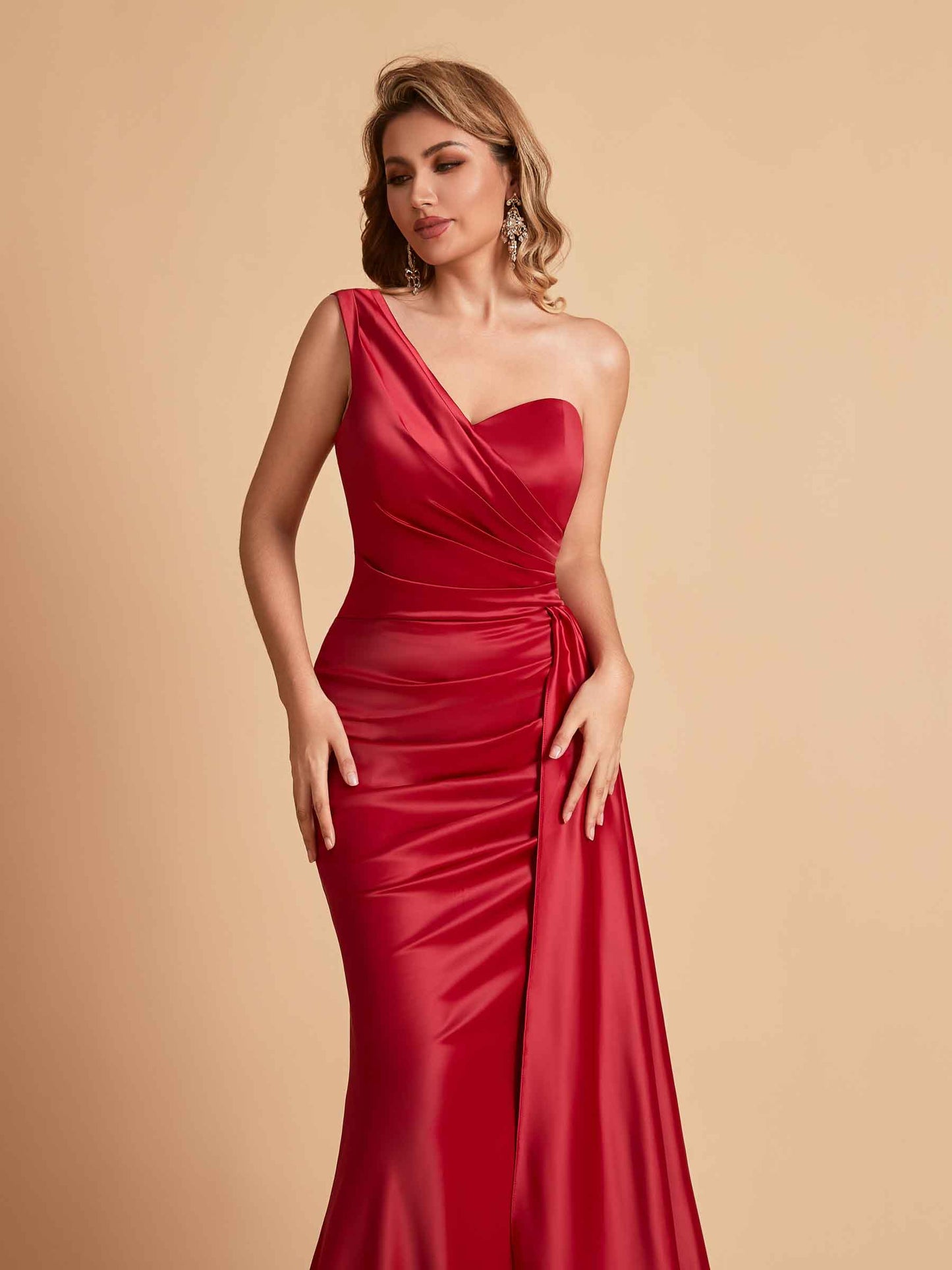 Sexy Satin Mermaid One Shoulder Maxi Long Bridesmaid Dresses Online