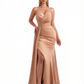 Sexy Sweetheart Ruched Mermaid Soft Satin Unique Long Formal Dresses Side Slit