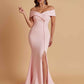 Elegant Soft Satin Mermaid Off Shoulder Side Slit Floor-Length Bridesmaid Dresses