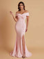 Elegant Soft Satin Mermaid Off Shoulder Side Slit Floor-Length Bridesmaid Dresses