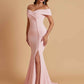 Elegant Soft Satin Mermaid Off Shoulder Side Slit Floor-Length Bridesmaid Dresses