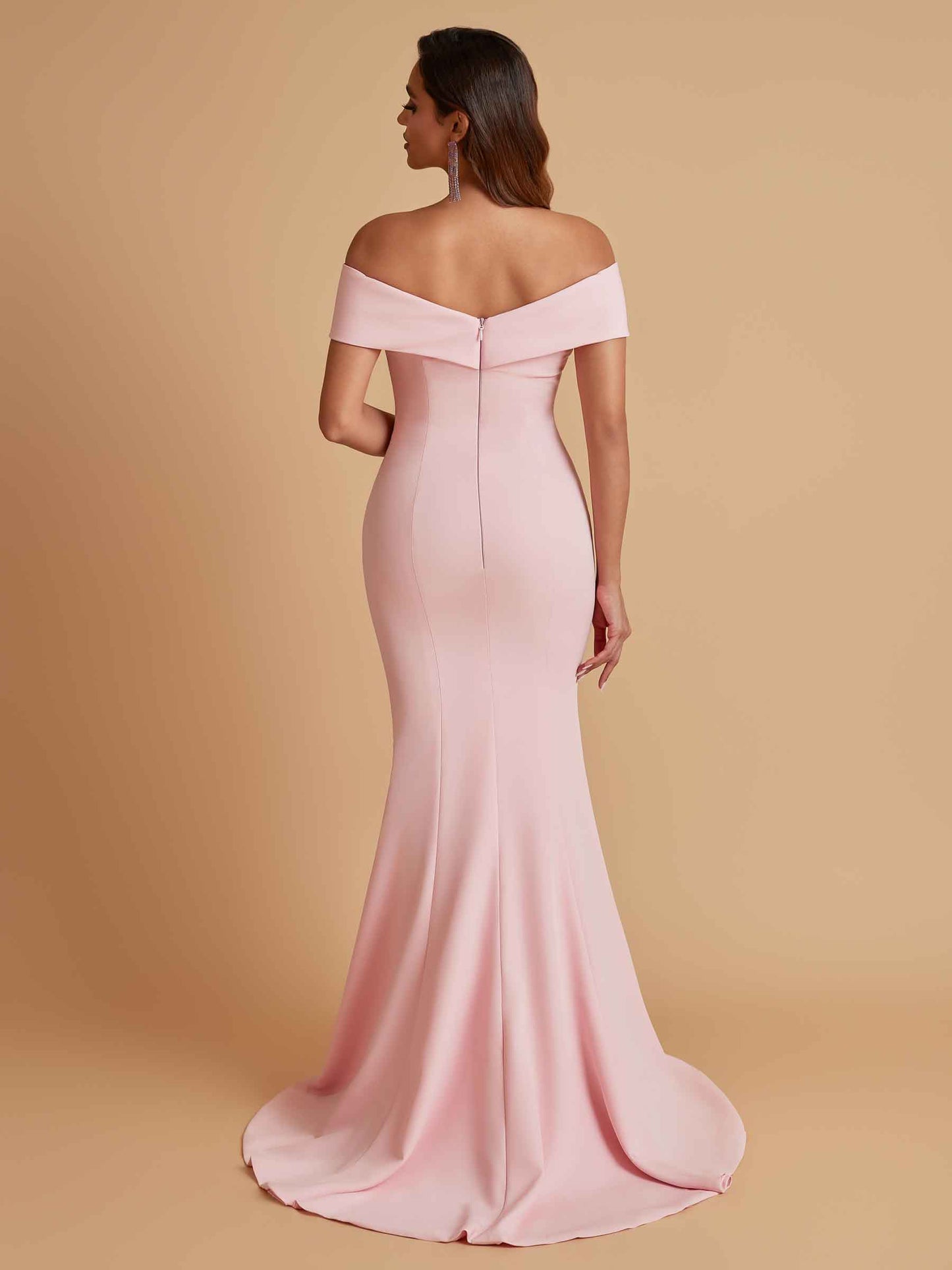 Elegant Soft Satin Mermaid Off Shoulder Side Slit Floor-Length Bridesmaid Dresses
