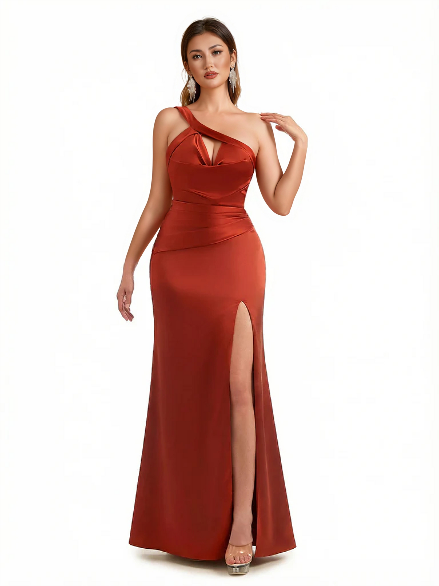 Sexy One Shoulder Mermaid Soft Satin Maix Evening Formal Dresses With Slit