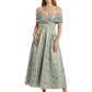 Kiarelys Exquisite Floral Jacquard Off Shoulder A-Line Tea-Length Formal Evening Dresses