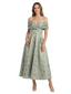Kiarelys Exquisite Floral Jacquard Off Shoulder A-Line Tea-Length Formal Evening Dresses