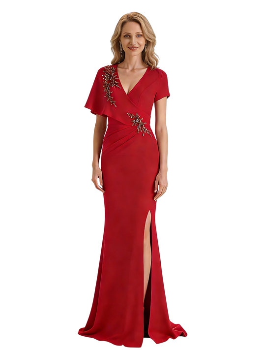 V-Neck Mother of The Bride Groom Dresses Mermaid Wedding Formal Gowns