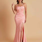Sexy Soft Satin Mermaid Spaghetti Straps Side Slit Floor-Length Bridesmaid Dresses
