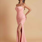 Sexy Soft Satin Mermaid Spaghetti Straps Side Slit Floor-Length Bridesmaid Dresses