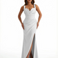 Elegant Womne's Mermaid Ruched Silky Satin Floor Length Evening Dresses Side Slit