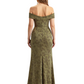 Simple Off Shoulder Side Slit Mermaid Long Satin Floral Formal Evening Dresses For Ladies