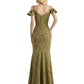 Beautiful Mermaid Cold Shoulder Floral Satin Maxi Floral Formal Dresses For Women