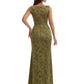 Elegant Spaghetti Straps Cowl Mermaid Long Satin Floral Formal Evening Dresses For Ladies