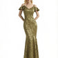 Beautiful Mermaid Cold Shoulder Floral Satin Maxi Floral Formal Dresses For Women