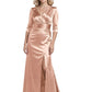 V-Neck Satin Elegant Mother of The Bride Dress Wedding Formal Gowns Slit