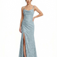 Elegant Cowl Spaghetti Straps Side Slit Floral Burnout Chiffon Mermaid Formal Evening Dresses
