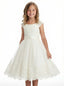 Cap Sleeve Flower Girl Dress Embroidered Bodice Tulle A-Line Knee Length Party Gown
