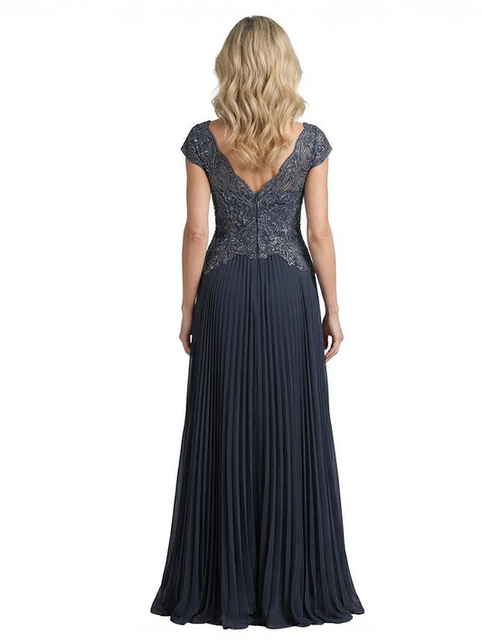 Elegant A-line Chiffon Cap Sleeves Mother of the Brides Dresses V Neck Floor length