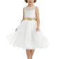 Tulle Tea Length Flower Girl Dress with Sleeveless Lace Bodice and A-Line Party Silhouette