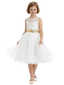 Tulle Tea Length Flower Girl Dress with Sleeveless Lace Bodice and A-Line Party Silhouette