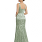 Elegant Jacquard Satin Spaghetti Straps Side Slit Mermaid Long Formal Evening Dresses