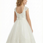 Cap Sleeve Flower Girl Dress Embroidered Bodice Tulle A-Line Knee Length Party Gown