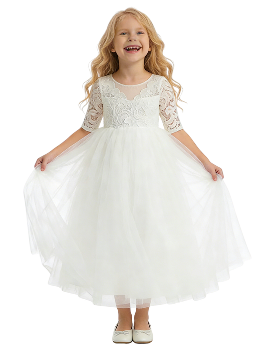 Elegant Lace & Tulle Flower Girl Dress  Flowers Pageant Dress Evening Gowns