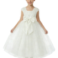 Flower Girl Dress with V Neck Sleeveless A Line Tulle Skirt Bow Detail Elegant Wedding Gown