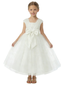 Flower Girl Dress with V Neck Sleeveless A Line Tulle Skirt Bow Detail Elegant Wedding Gown