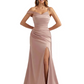 Elegant Asymmetrical One Shoulder Mermaid Soft Satin Long Formal Dresses