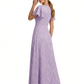 Elegant Flutter Sleeves Scoop Floral Burnout Chiffon A-Line Long Formal Evening Dresses