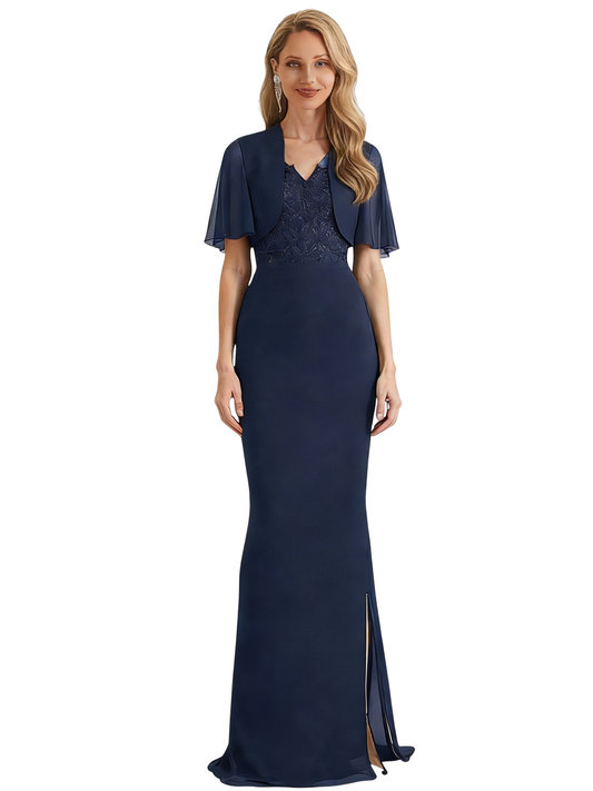 Elegant V-Neck Mother of The Bride Groom Dresses Lace Wedding Formal Gowns